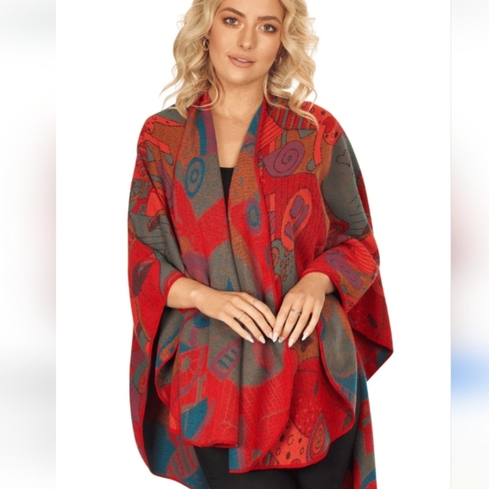Jimmy Hourihan Colorful Abstract Funky Retro Picasso Inspire Shawl, France Made